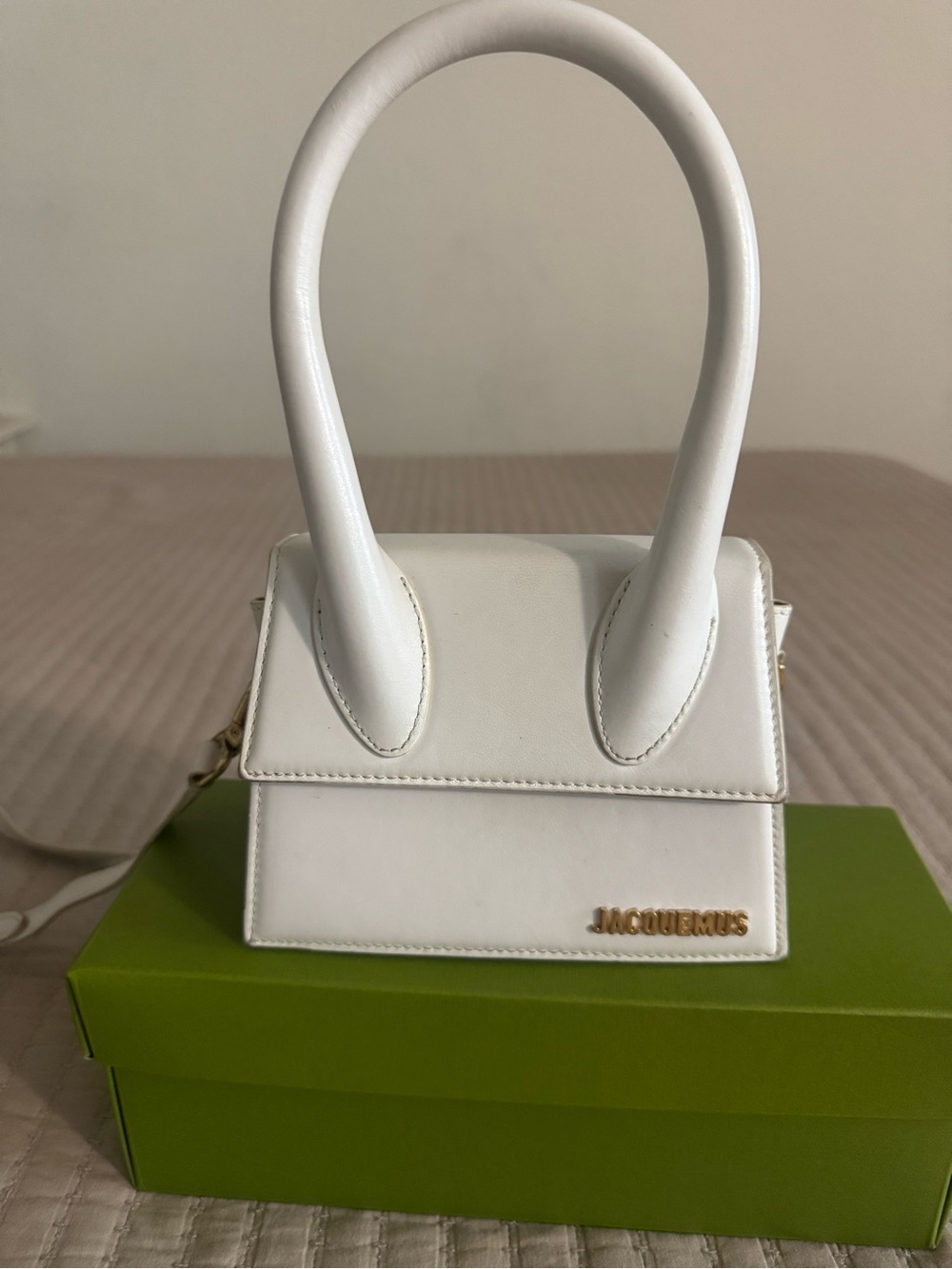 Jacquemus White Le Chiquito Mini Top-Handle Bag with Gold Logo